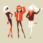 fashion girls posing isolated on light background vector illustration