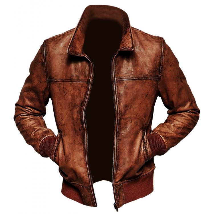 Mens Vintage Brown Distressed Classic Leather Biker Motorcycle Jacket at ZippiLeather
